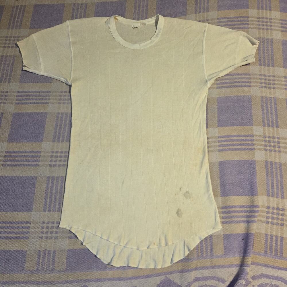 Vintage Jockey Cotton Wool Blend Thermal Waffle Knit Ringer T Shirt Undershirt